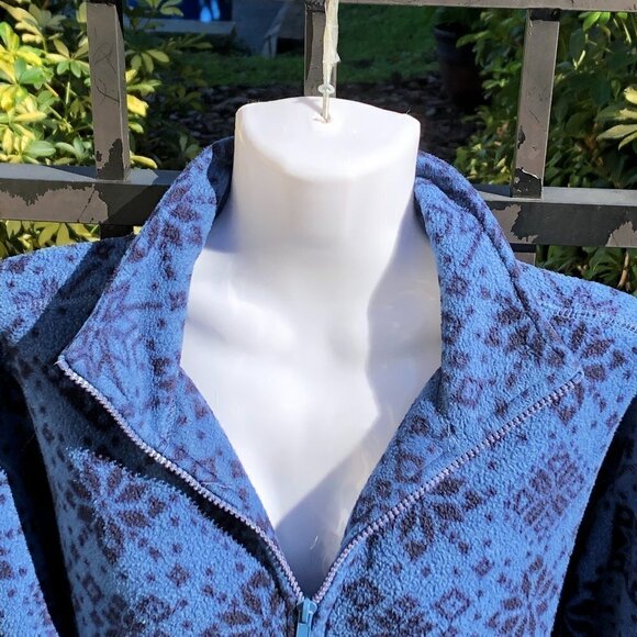 Women's Fleece Quarter Zip Blue with Navy Snowflake Print - Picture 2 of 7